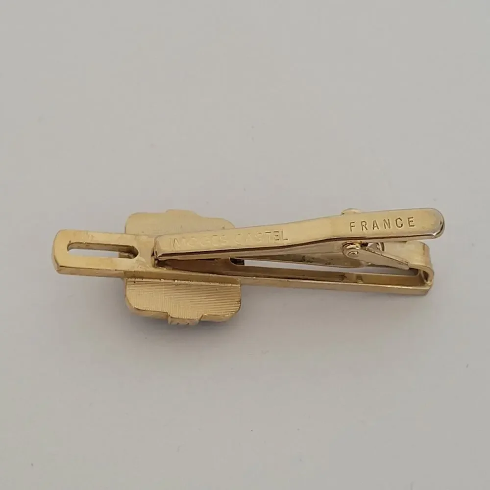 Limoges Castel France Gold Blue Tone Tie Clip Black‎ Horse Design 2 Inch